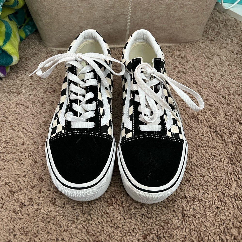 Vans Black and White Checkered Platform Sneakers